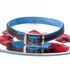 SiaLinda: Halsband echtes Elch Leder mit kleinem O-Ring und Strass, schwarz / blau 14 mm breit - SiaLinda.com